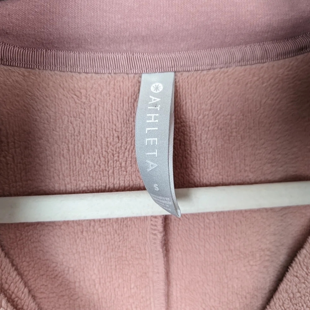 ATHLETA sz S Cozy Karma 1/4 Zip Sweater Dress Tunic  Fleece Lined Floral Mauve - Picture 14 of 16